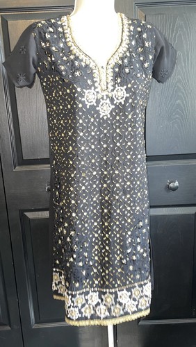 Black gold beaded churidar - gold,