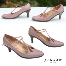 Vintage JIGSAW Mary Janes T bar High Heel Shoes DUSTY LILAC Leather 40 | UK 7