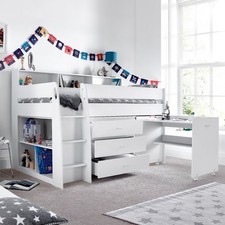 Ersa White Mid Sleeper Bed With Desk Single Bed With Mattress Options