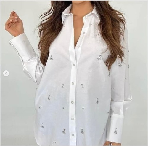 Zara oyster white rhinestones - white,