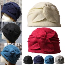 Women Flower Cloche Hat Soft  Winter Warmer Wool Downton Abbey Style Cap Outdoor