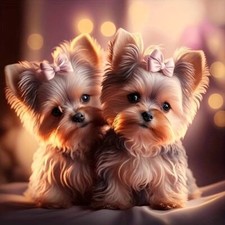 beautiful yorkshire terrier puppies 5d diamond art kit 20x20cms