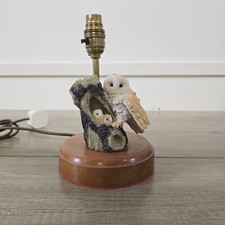 Vintage Owl Sculpture Figure Desk Table Lamp Wooden Base Fully Working