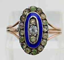 Antique circa 1800 Georgian 9ct Gold & Silver Enamel Paste Set Ring Size L 1/2