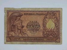 1951 Italy, Repubblica Italiana - 100 Italian Lire ITL Banknote No. 1482 009436