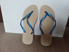 Ladies Havaianas Slim Flip Flops Blue Size 37-38