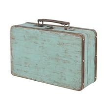 Mini Vintage Suitcase, Vintage Wooden Box, Vintage Travel Trunk, Aqua Blue