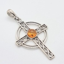Sterling silver Celtic Cross with amber bead