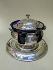 Vintage EPNS Silver Plate Sugar Bowl / preserve jar Cobalt Blue Glass Liner 