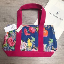 Polo Ralph Lauren Canvas School Tote MD Bag Floral Blue & Pink Print RRP £85