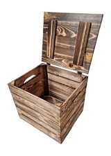 Wooden box with Lid and Handles, 38x34x33 cm Storate crates, Black steel hinges
