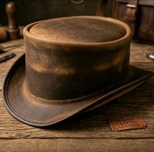 Mens Real Leather Top Hat