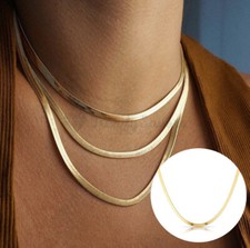 Gold Herringbone Chain Necklace 16”-22” 4MM Flat Snake Blade 18ct Gold Plated UK