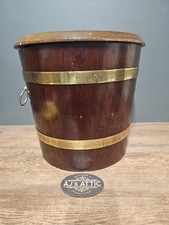 20th C Brass Bound Oak Scottish Drummond Woodware Coal Bucket Box with Lid