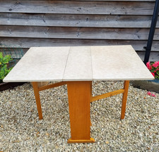 Vintage Formica Wood Dropleaf Slim Kitchen Dining Table Gate Leg Melamine Retro