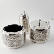 1970 MODERN SILVER BARK CRUET SET, DEAKIN & FRANCIS, GERALD BENNEY STYLE  
