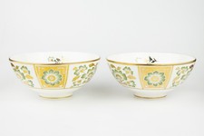 Royal Corwn Derby Floral Bowls 22ct Gold Gilt Green Derby Panel