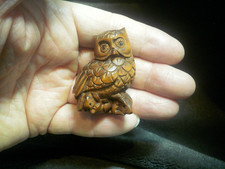 Hand Carved wood netsuke Owl