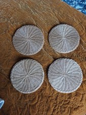 X4 Vintage Wicker Rattan Round Place Mats Table Mats Boho Tiki 70s Retro Set
