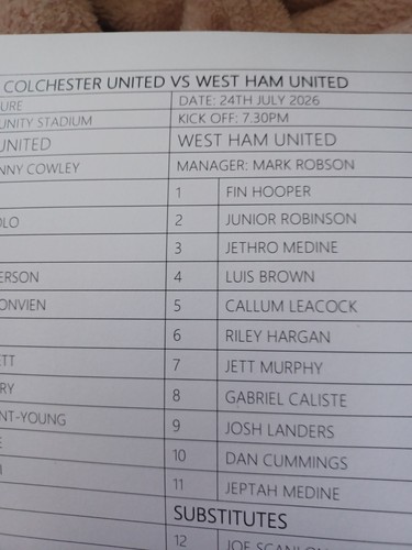 Colchester utd west ham - colchester,