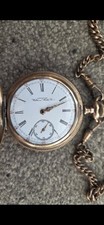 Walton Full Hunter Pocket Watch Filled Gold Case with chain with Swivel fob.