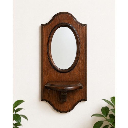 Vintage wood wall mirror shelf - wood,