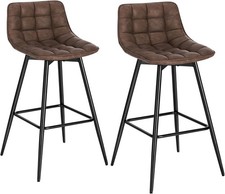 Modern Bar Stools Set of 2 Faux Leather Bar Chairs with Backrests Footrests