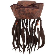 Caribbean Jack Sparrow Hat With Hair & Beads Adult Pirates Fancy Dress Accessory