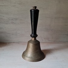 Bell 7 inch brass with wood handle vintage antique c 1930's quality school pub