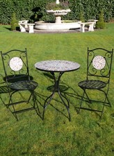 Black Metal Mosaic Cafe Style Garden Patio Bistro Set Folding Chairs & Table
