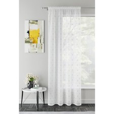 DESTINY WHITE/SILVER METAILIC DETAIL VOILE CURTAIN PANEL MADE ANY DROP (20"-90")