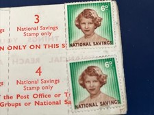 National Savings Stamp book 1940s w/2x Queen Elizabeth II 6d Stamps