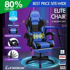 ELFORDSON Gaming Chair Massage Recliner Swivel Padded Footrest Computer Office