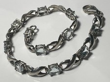 Vintage sterling silver '925'1 and blue topaz stone tennis bracelet 6g stacking