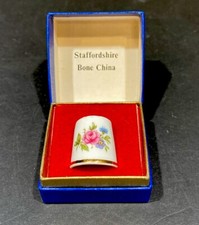 Staffordshire Oakley Bone China Thimble Rose England 1”x 0.5”