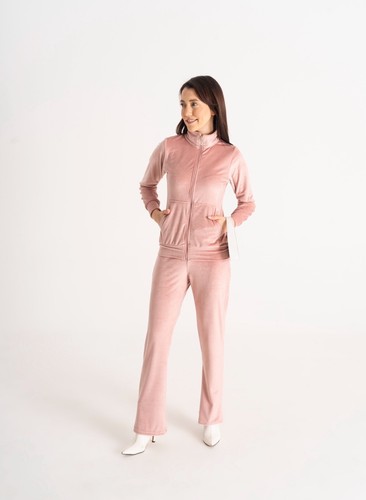 Ladies velour tracksuit pink - velour,