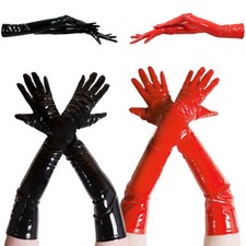Womens PVC Leather Long Gloves