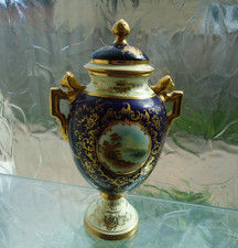 Coalport Twin Handled Lidded Vase ~ Loch Allen by E.O.Ball ~ Cobalt Blue ~ c1900