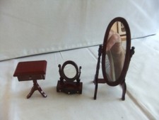 Dolls House 1/12 Bedroom Cheval Mirror,  Small Table, Dressing Table Mirror