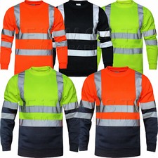Hi Viz Vis High Visibility Crew Neck Sweatshirt Work Safety Fleece Jumper S-5XL