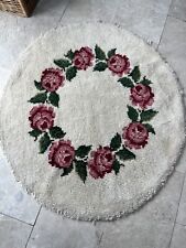 Vintage Octagonal Latch Hook Wool Rug Floral Multicoloured 39x42”