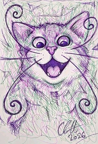 Grinning cat coolskatekid art - cat.,
