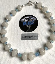 BLUE FIRE OPAL AND WHITE AGATE  925 STERLING SILVER BRACELET