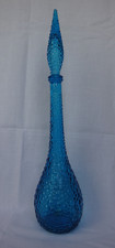 Vintage Teal Blue Glass Empoli Italian Genie Bottle - Hobnail 56cm