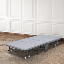 Fold Up Away Metal Day Bed Sleeper 3FT Single Guest Bed Mattress on Wheels 3FT