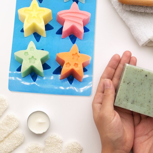 Blue silicone soap making mold - silicone,