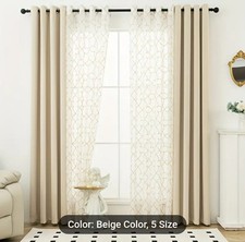 4pcs Elegant Blackout Curtains with Geometric Embroidery - Sun-Blocking,...