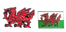 Support Wales!  2 x Metal Enamel Pin Badges - Welsh Cymru Dragon & National Flag