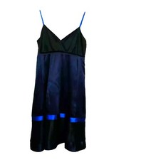 untold 100% silk camisole dress blue black size 8 v neck summer strappy