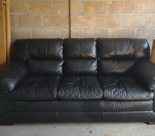 Black leather sofa seater - black, 3-seater